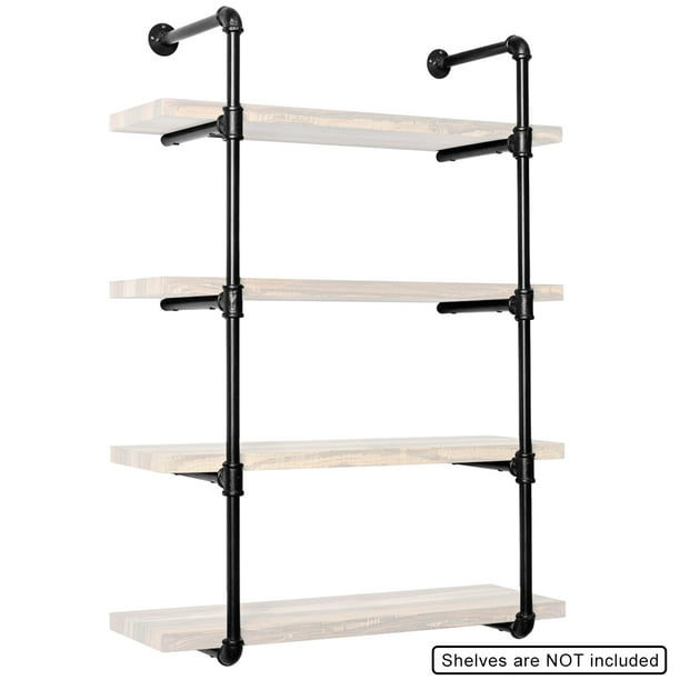 2 4 Tier 8 12 Deep Industrial Iron Pipe Shelves Rustic Wall Mount Shelf Metal Hung Bracket Bookcases Bookshelf Floating Diy Open Display Storage Shelving Without Board Hanging Com - How To Build A Wall Shelf Without Brackets