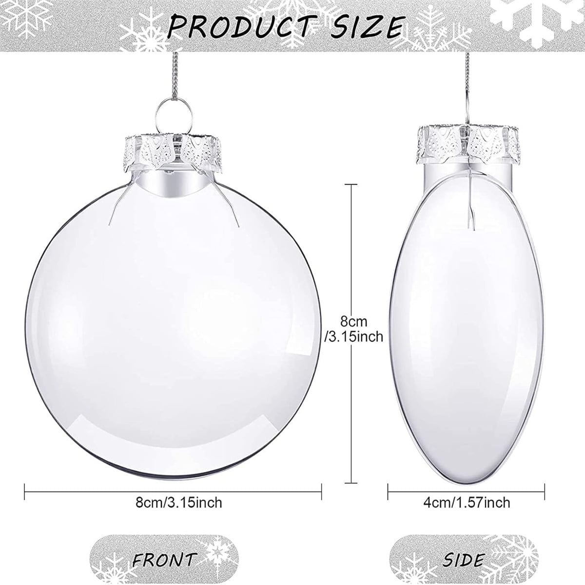 Tutuviw 36 Pcs 3in Christmas Ball Ornaments DIY Flat Fillable Ornament Balls Clear Plastic Fillable Hanging Ornament Ball Christmas Bulbs Fillable Flat Disc for DIY Crafts Projects Christmas Decor