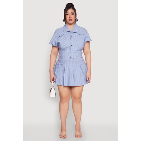 Womens Plus Size Pinstripe Pleated Skirt