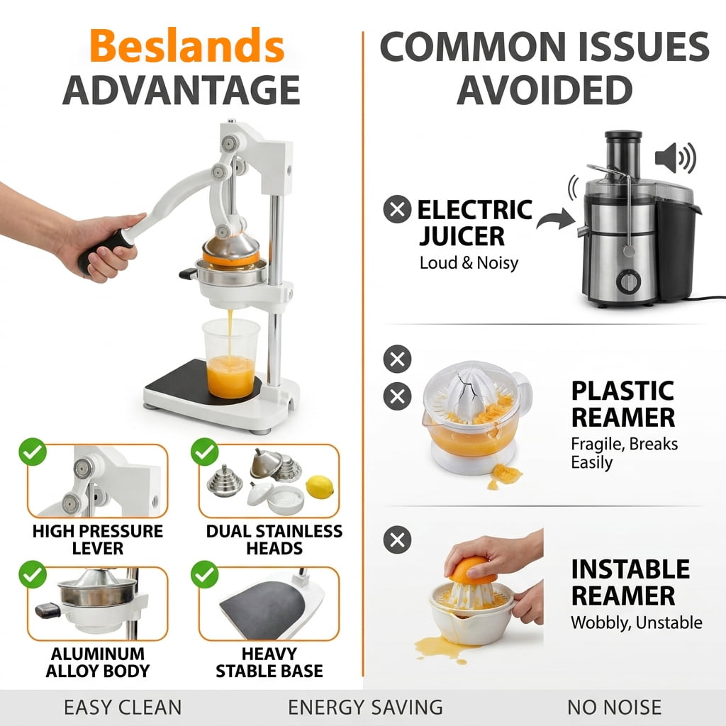Beslands Heavy-Duty  Cast-Iron Manual Citrus Juicer,  Easy-to-Clean Orange Lemon Lime Grapefruit Hand Press Juicer Squeezer for Countertop, Commercial & Home Use, White Summer
