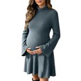 thumbnail image 2 of UKHCCC Plus Size Women's Turtleneck Maternity Dress, Ribbed Knit A-Line Mini Dress with Long Bell Sleeves, Stretchy Casual Pregnancy Dress, 2 of 7
