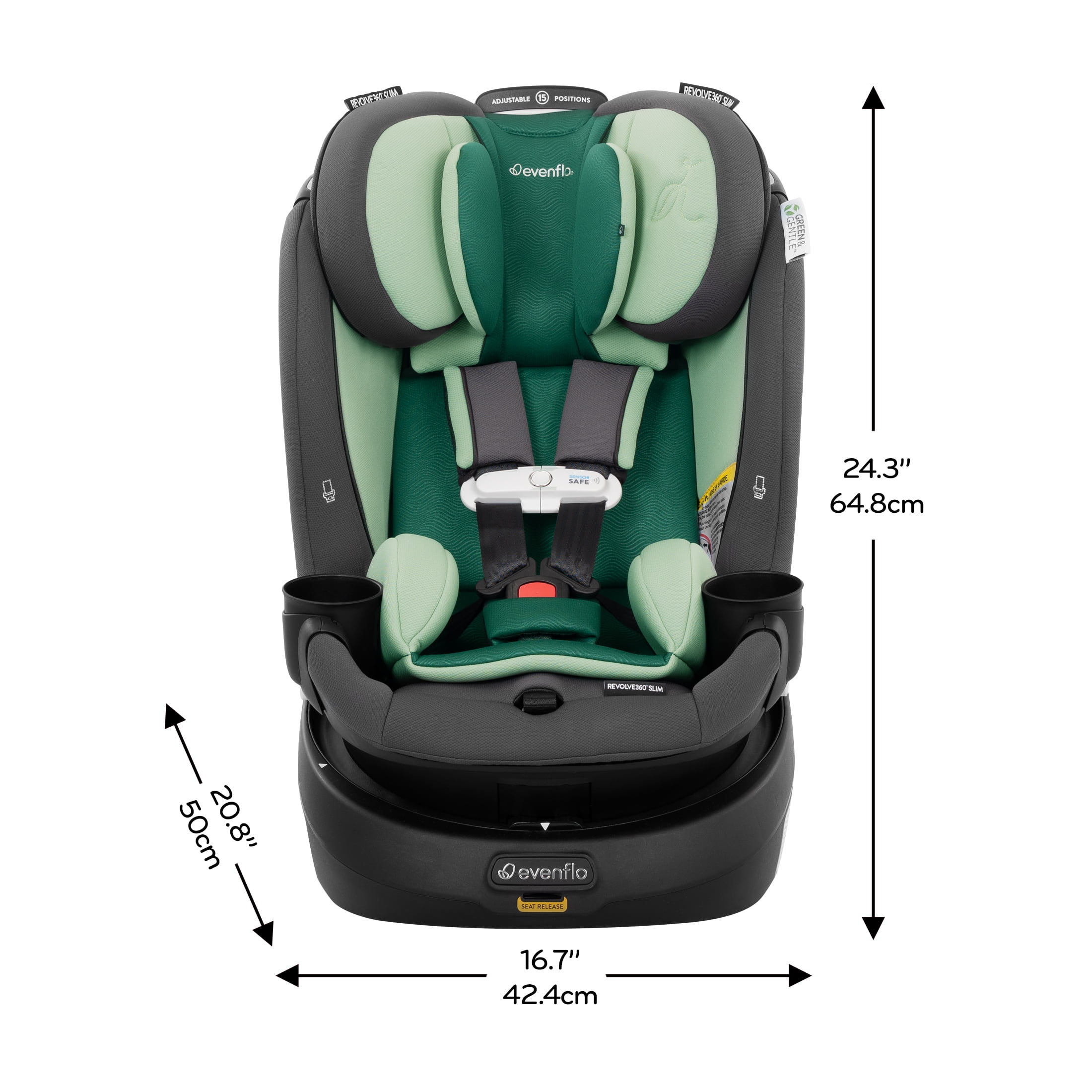 Evenflo Revolve360 Slim 2-in-1 Rotational Car Seat with SensorSafe (Peridot Green)