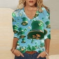 thumbnail image 2 of Hauts pour Femmes Mode T-Shirts Décontractés Col Rond Manches 3/4 T-Shirt Ample Blouses pour Femmes Vert m, 2 of 5