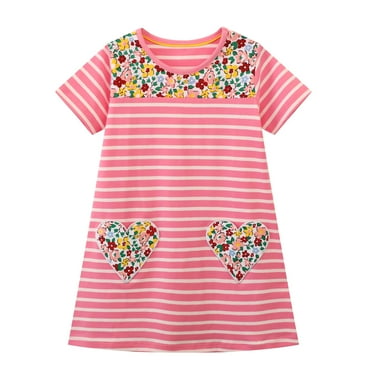 Toddler Girl Short Sleeve Dress Stripe Rainbow Christmas Cotton Casual Tunic Playwear Basic Shirt Party Dresses 2Y