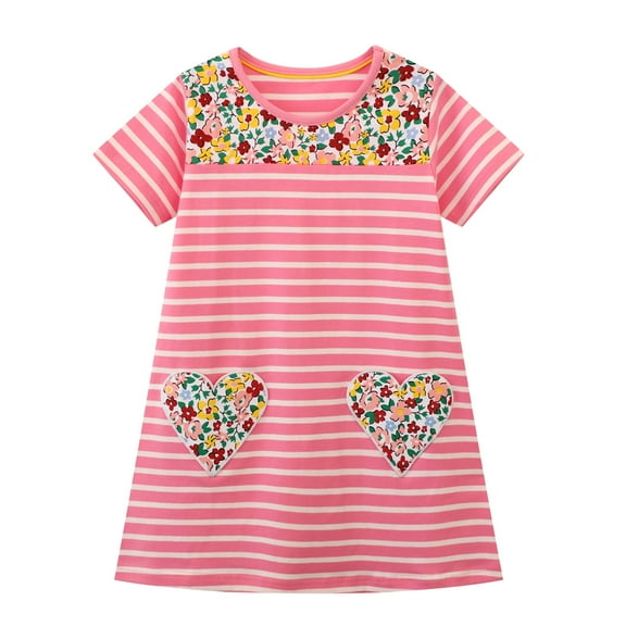 Toddler Girl Short Sleeve Dress Stripe Rainbow Christmas Cotton Casual Tunic Playwear Basic Shirt Party Dresses 2Y