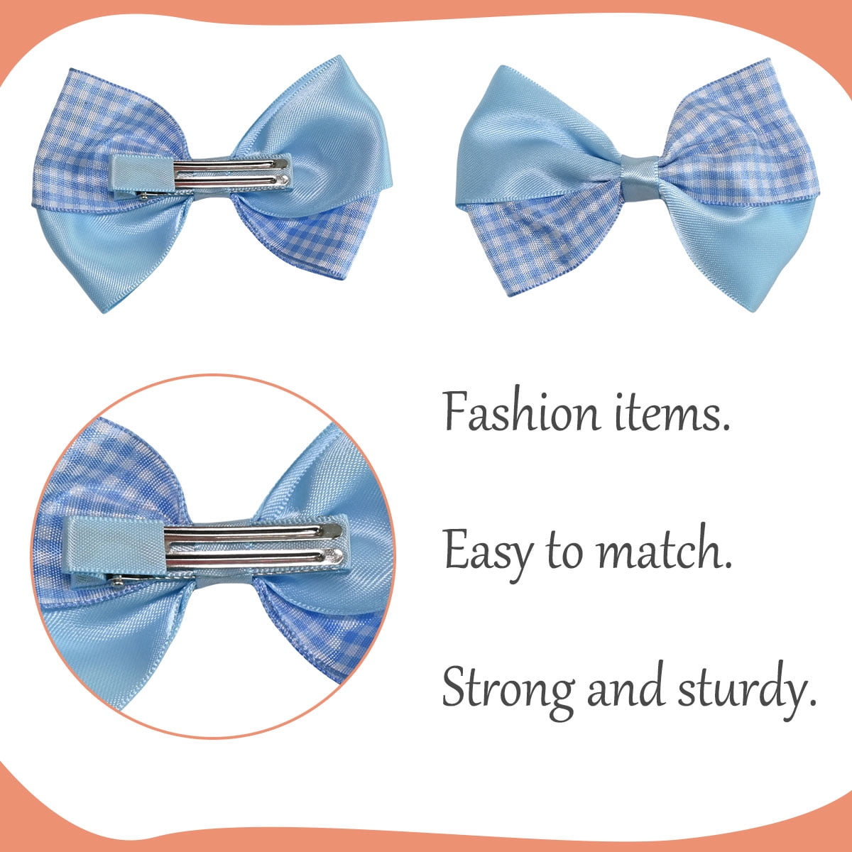 8 Pcs 3.5inch Satin Gingham Hair Bows for Girls 4-12 Years, Reversible Ribbon Clips for Picnics & Daily Hairstyles
