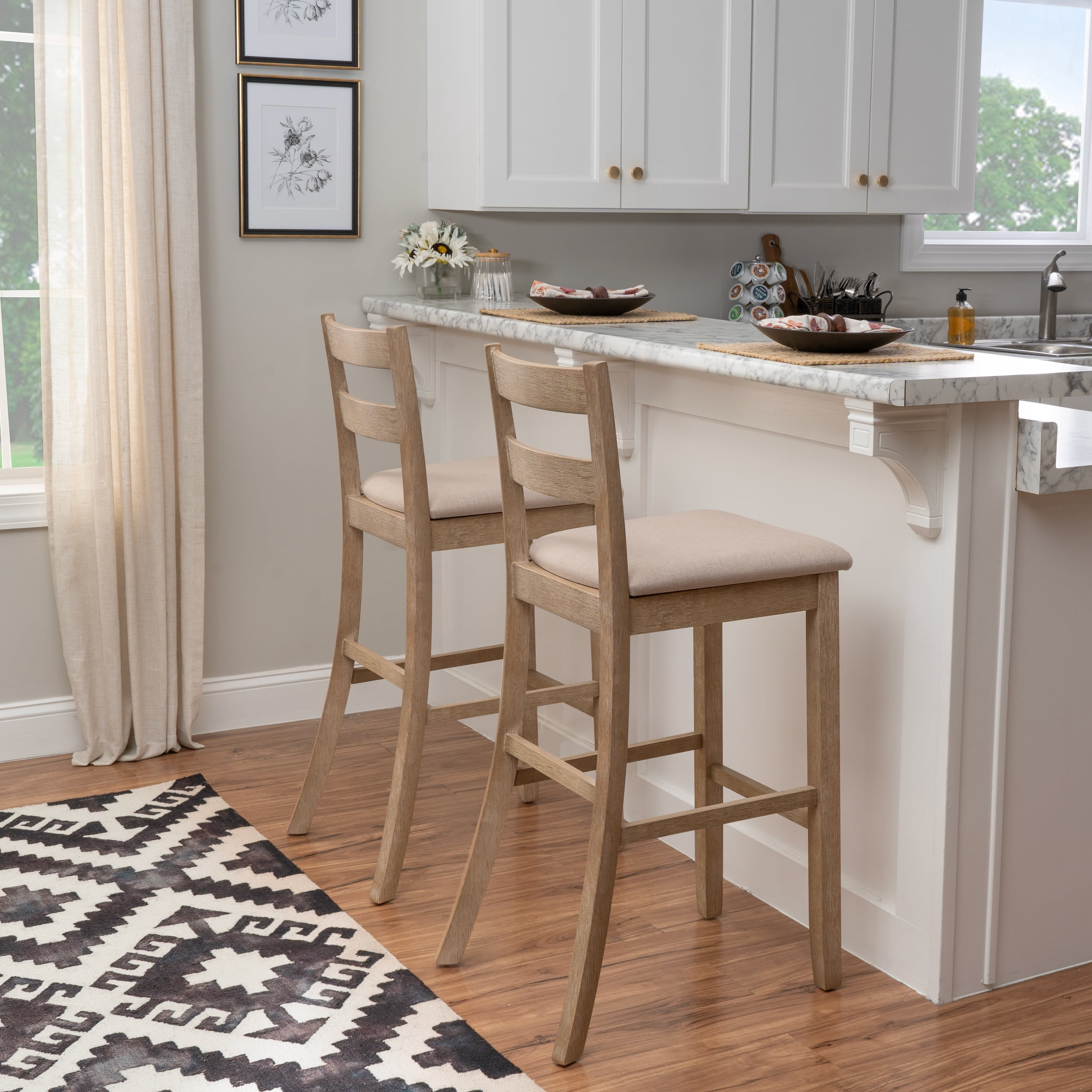Linon Sorenson 31" Indoor Soho Bar Stool, Graywash/Beige