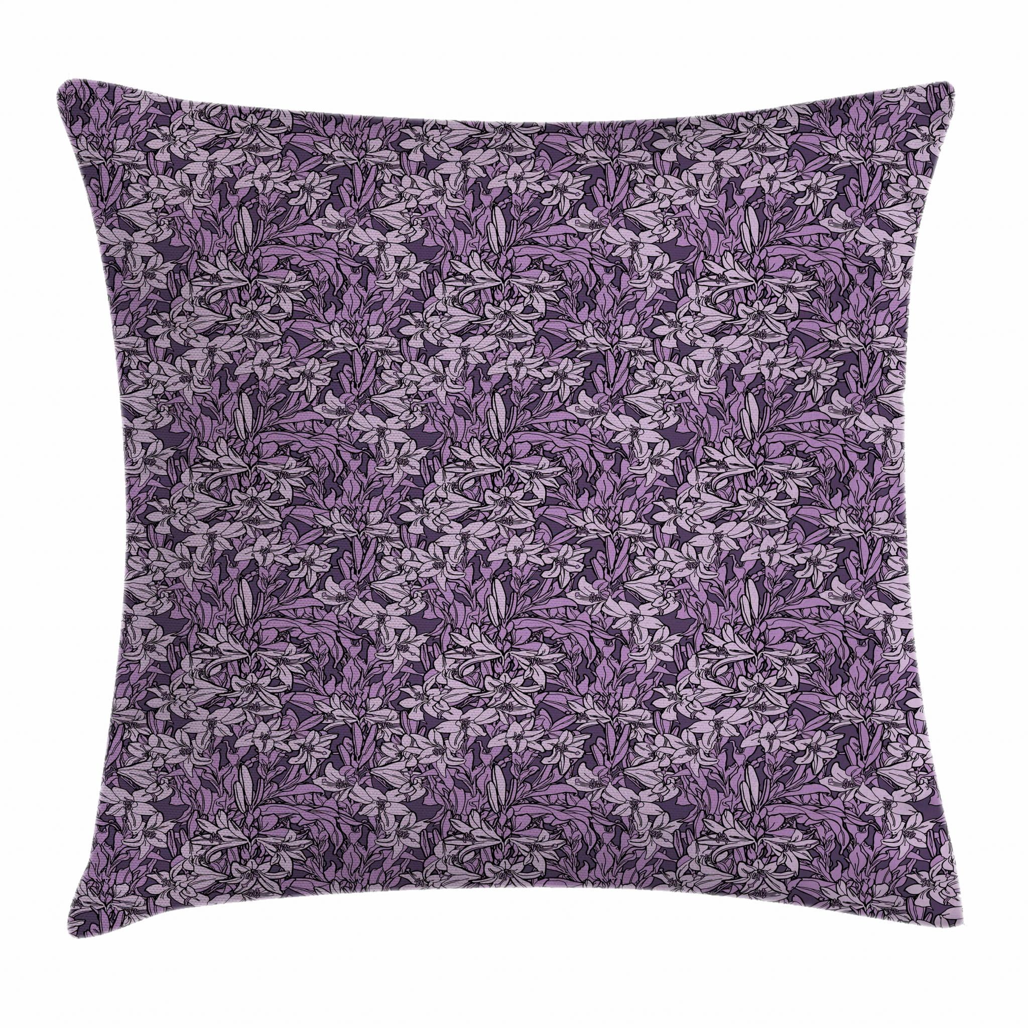 Garden Throw Pillow Cushion Cover, Flourishing Lilies in Purple Shades