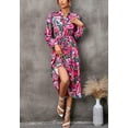 thumbnail image 2 of Leaf Print Button Shirt Collared Dress for Women Below Knee Length Fuchsia X-Large, 2 of 5