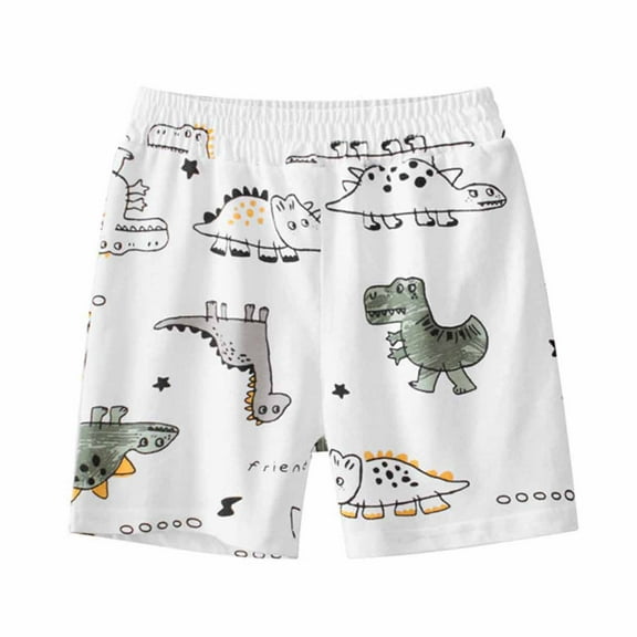 Zwiiyzr Boy's Summer Dinosaur Cartton Elastic Waist Lounge Shorts Casual Sleepwear Shorts 1-9 Years Olive Green