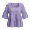thumbnail image 4 of Edvintorg Blouses for Women Casual Square Neck 3/4 Sleeve Loose Cotton and Linen Pullover Tops Women Shirts Purple M, 4 of 6