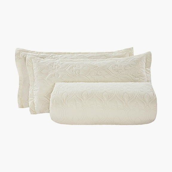 KFFKFF King Quilt Set, 3-Piece Cotton Comforter, Lightweight King Size Bedding Set, Beige Bedspread with Quilt and Pillow Shams, All-Season Coverlet Bedding Set