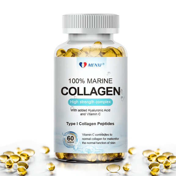 MENXI  Marine Collagen Capsules 1300mg Hyaluronic Acid,Vitamin C,Skin Health Supplement，60 capsules