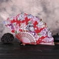 thumbnail image 2 of ionze Chinese Style Hand Fans Wooden Folding Fan Dance Party Silk Folding Hand Held Flower Fan (Red), 2 of 2