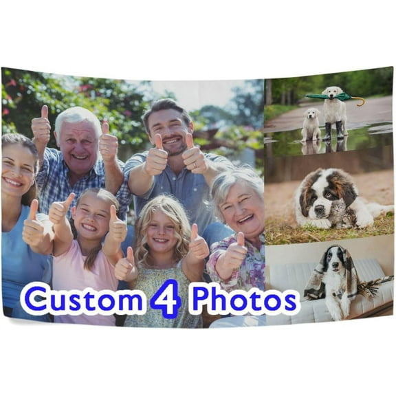 FREEAMG Custom Tapestries Wall Art Hanging Tapestry Personalized Tapestry Bedding Aesthetic Tapestries for Bedroom Living Room Dorm Home Wall Decor 60" x 40" Horizontal Collage 4 Photos