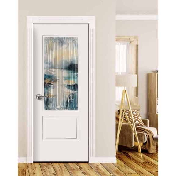Abstract Turquoise Gold Blackout Curtains French Door Curtains for Door Window, Modern Oil Painting Ocean Privacy Drapery for Patio/Sidelight Doors, 1 Panel with Tieback, 25 x 40 Inches