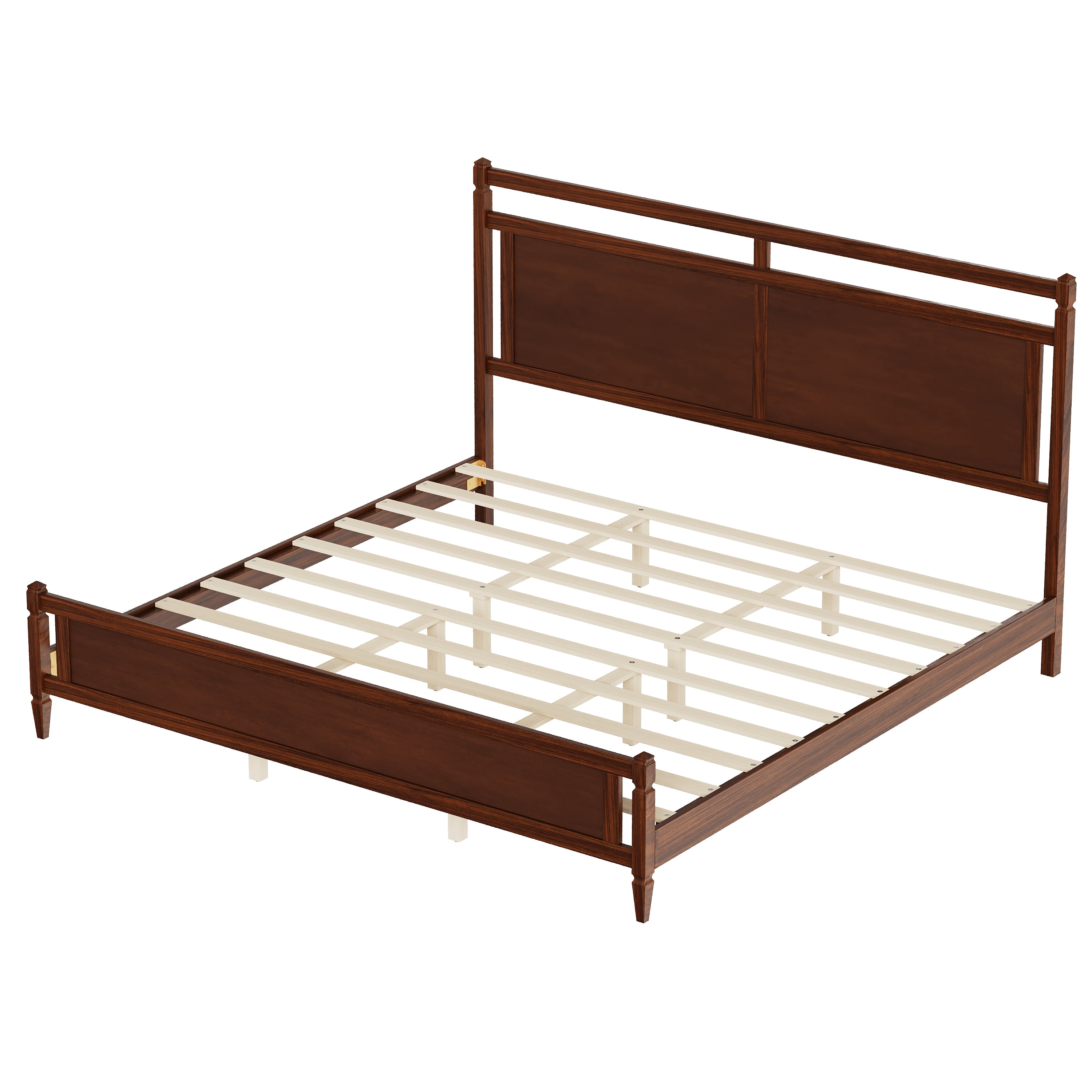 Euroco Modern Wood King Size Platform Bed, Mid-Century Bed Frame with Panel Headboard, No Box Spring Needed, Dark Walnut