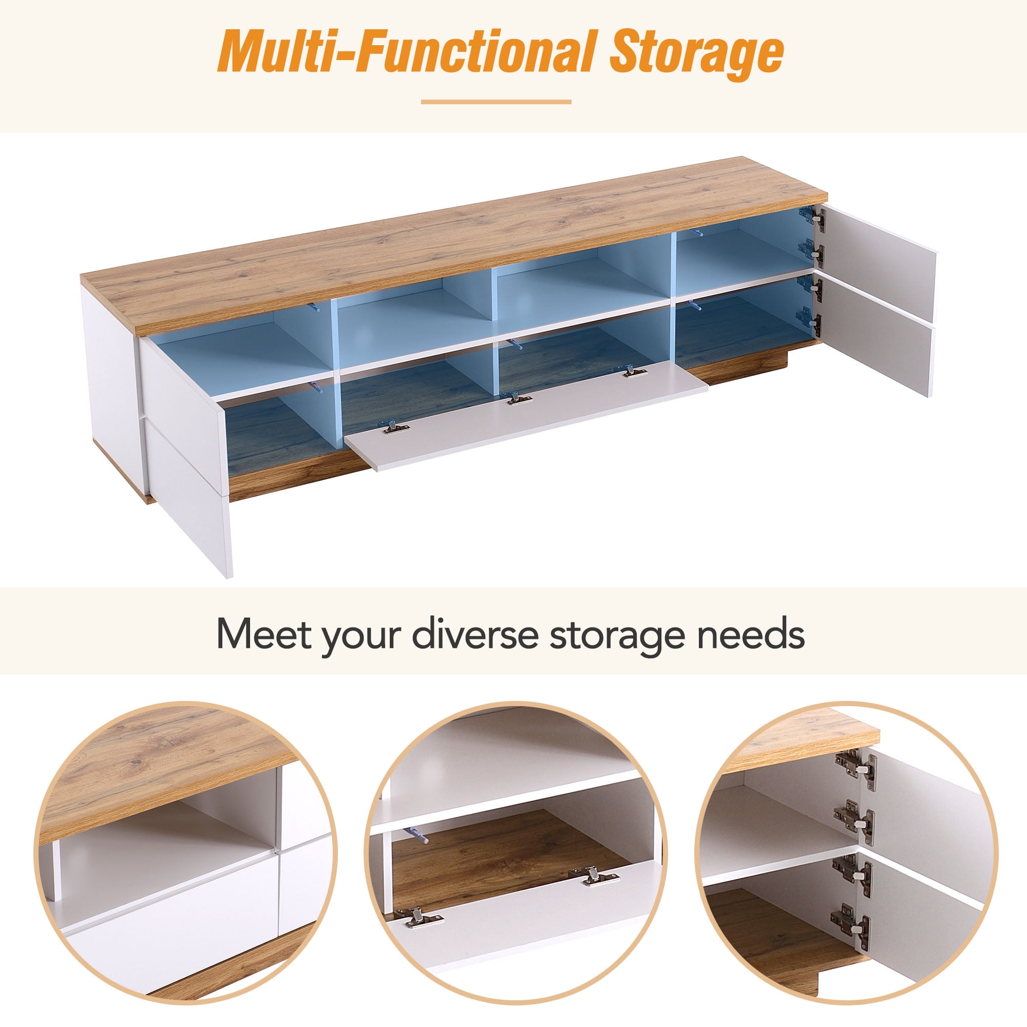 Aukfa TV stand for TVs up to 80" with Door Rebound Device for Living Room Bedroom,White