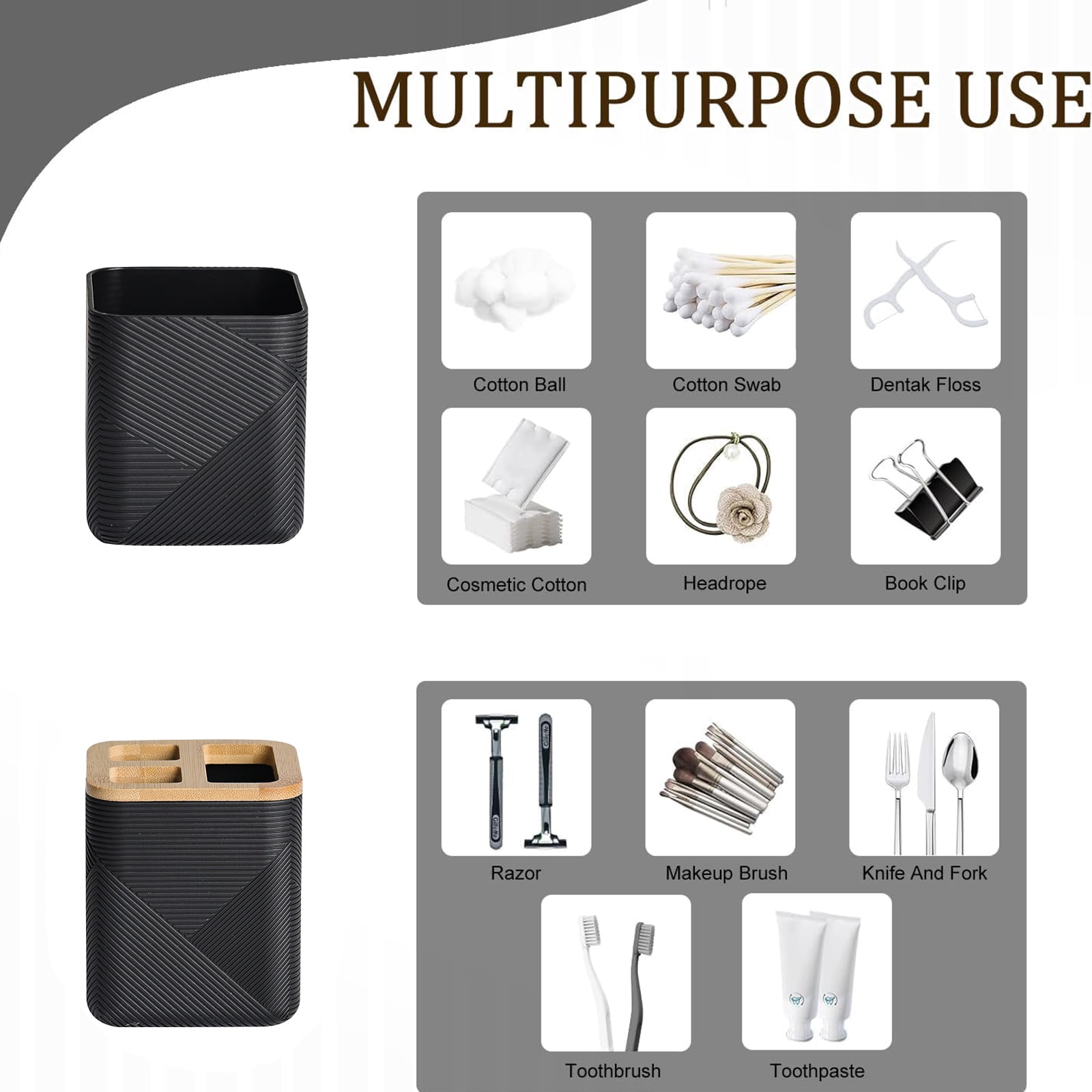 CERBIOR Bathroom Accessories Set 6 Piece Bamboo Bath Ensemble Includes Soap Dispenser, Toothbrush Holder, Toothbrush Cup, Soap Dish for Decorative Countertop and Housewarming Gift, Black