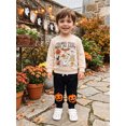 thumbnail image 3 of RUINIXCW Toddler Boy Halloween Outfit Long Sleeve Crew Neck Pumpkin Ghost Bat Print Sweatshirt and Jogger Pants Set, 3 of 8