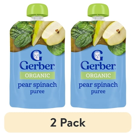 (2 pack) Gerber 2nd Foods, Organic Pear Spinach, 3.5 oz Pouch