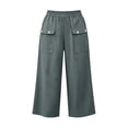 thumbnail image 6 of LEAVINGSUO Linen Pants Women Wide Leg Relaxed Casual Pants Elastic High Waist Trousers With Pocket Button Detail For Everyday Outdoor Vacation Wear Gray XL, 6 of 6