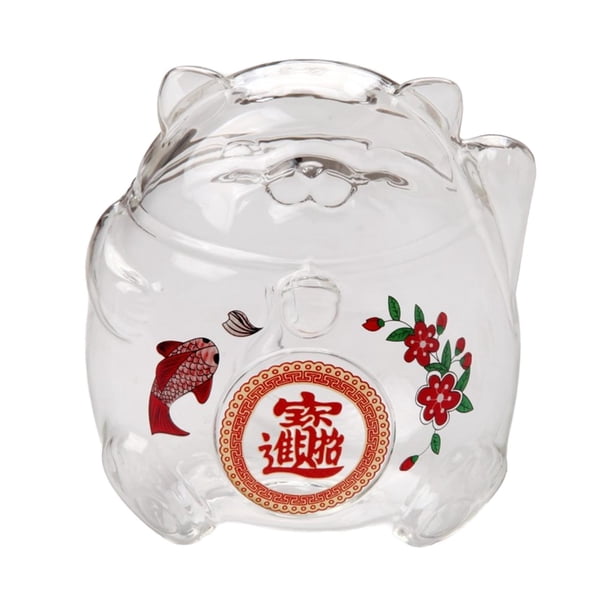 Hucha de gato de la de cristal, caja de ahorro de dinero con calcomanías decorativas, escultura de gato de para niños