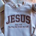 thumbnail image 2 of Embroidered Christian Jesus Sweatshirt, Cheetah Print Bible Verse Tshirt, Faith Apparel Gift, Jesus Loves You, The Way The Truth The Life, 2 of 5