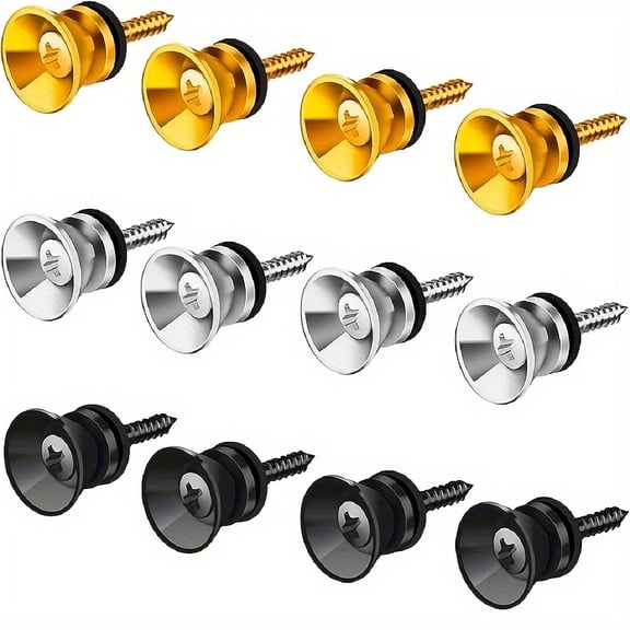 12pcs Premium Guitar Strap Buttons, Durable Metal with Secure Locking System, Fit Acoustic Electric Bass Ukulele, Easy Installation