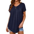 thumbnail image 3 of Xuanfei Women V Neck Short Sleeve Pleated Curve Hem Solid Color T-shirt, 3 of 8