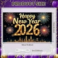 thumbnail image 2 of Golden Lettering Happy New Year Banner Firework Design 2026 New Year Display Star-studded City Skyline New Year Backdrop for New Year Party Holiday Celebration Indoor Decoration, 2 of 9