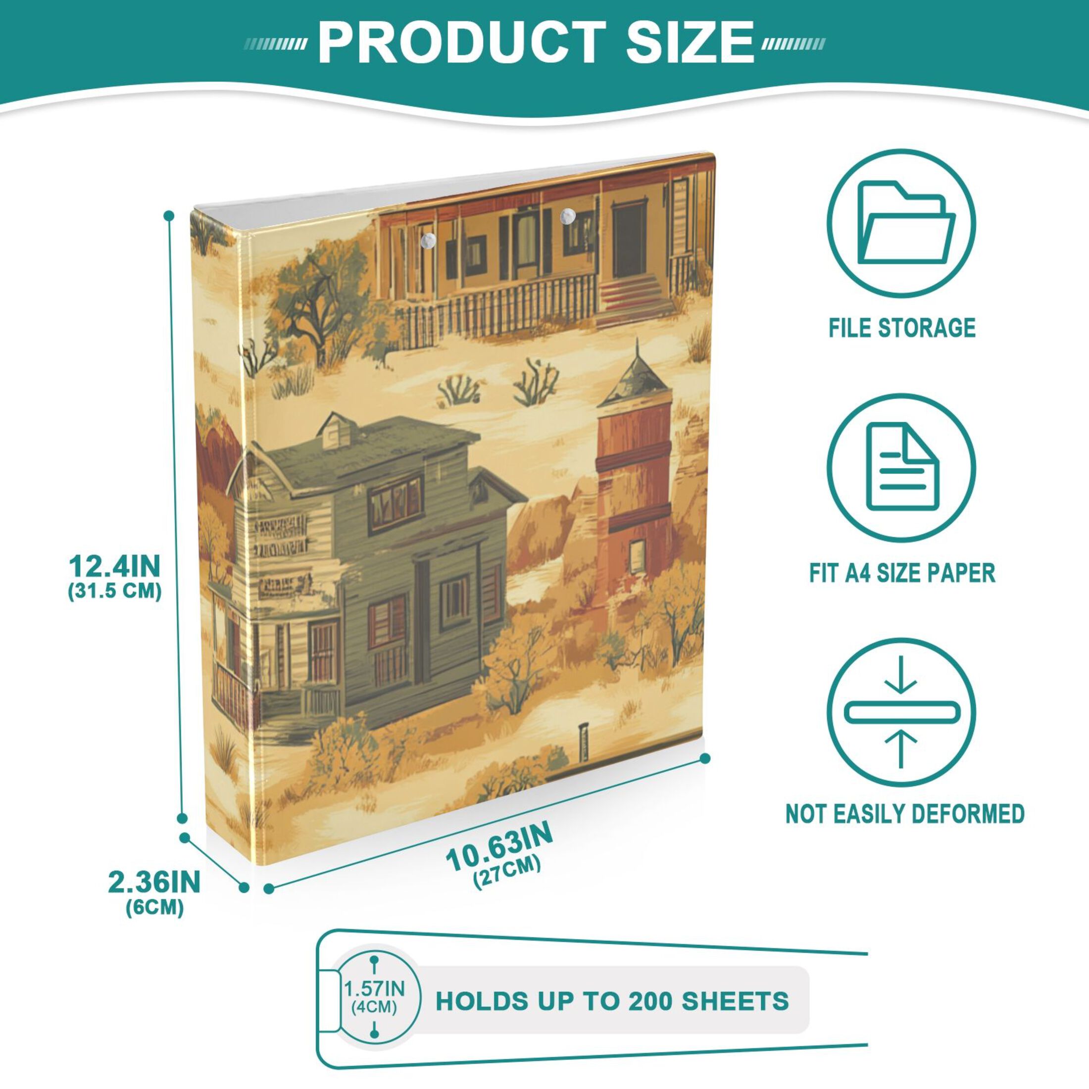 Wild West 3 Ring Binders 1.5 inch Hardcover File Folders with Interior Pockets A4 Size Organizer for School Office Hospital
