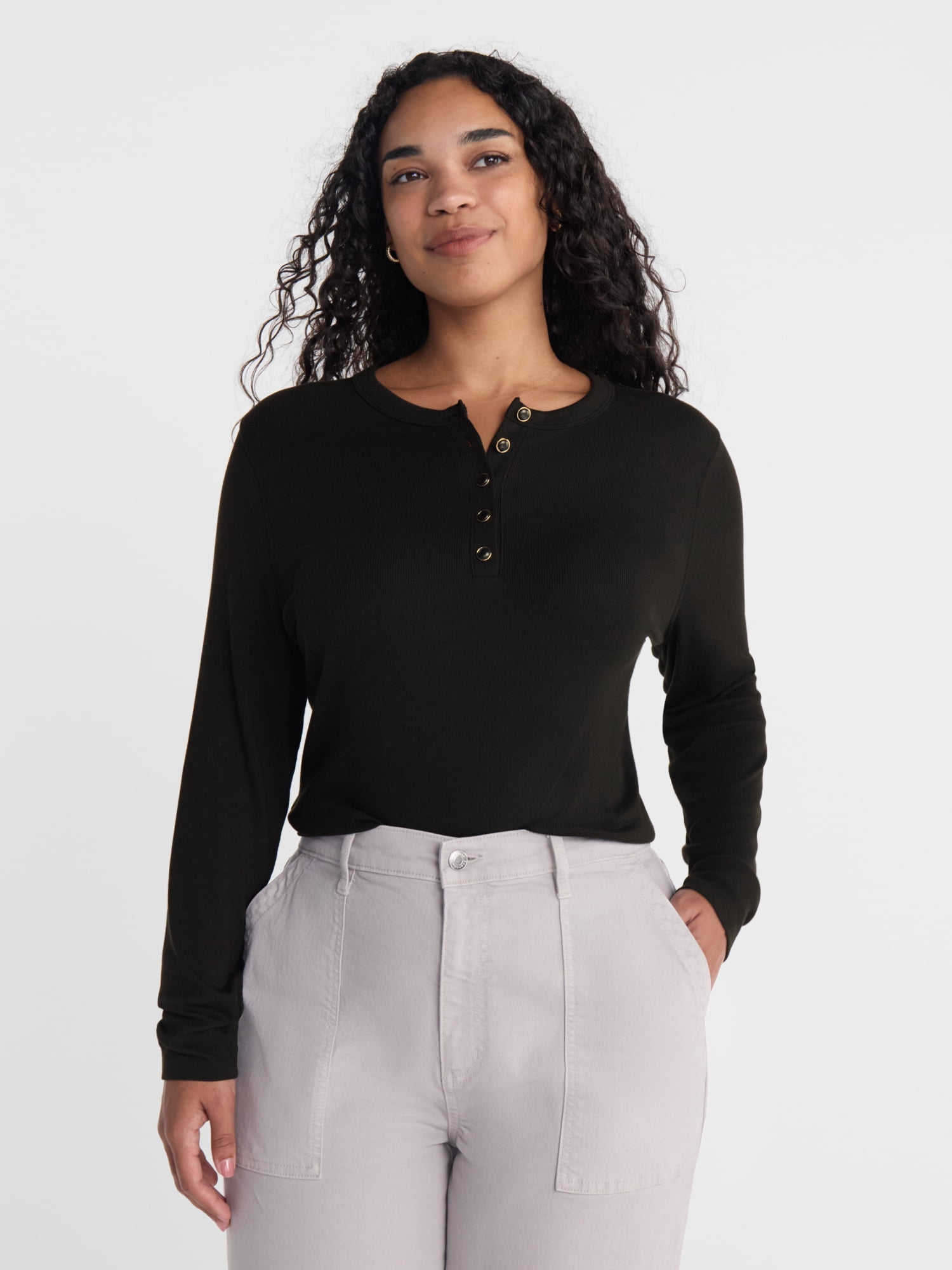 Scenario Women's Henley Shirt with Long Sleeves, Sizes XS-XXXL