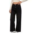 thumbnail image 2 of IUYRTFE Women Straight Leg Denim Jeans Button Zipper Pocket Long Pants for Casual Daily Wear, 2 of 5