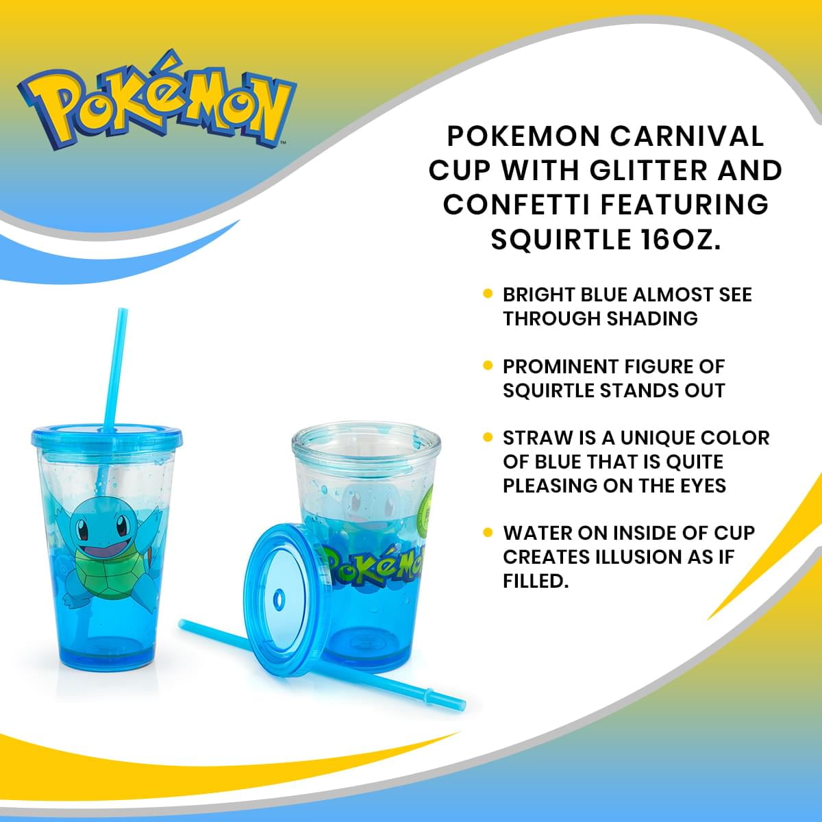 JUST FUNKY Pokemon Squirtle 16oz Plastic Carnival Cup Tumbler with Lid and  Reusable Straw