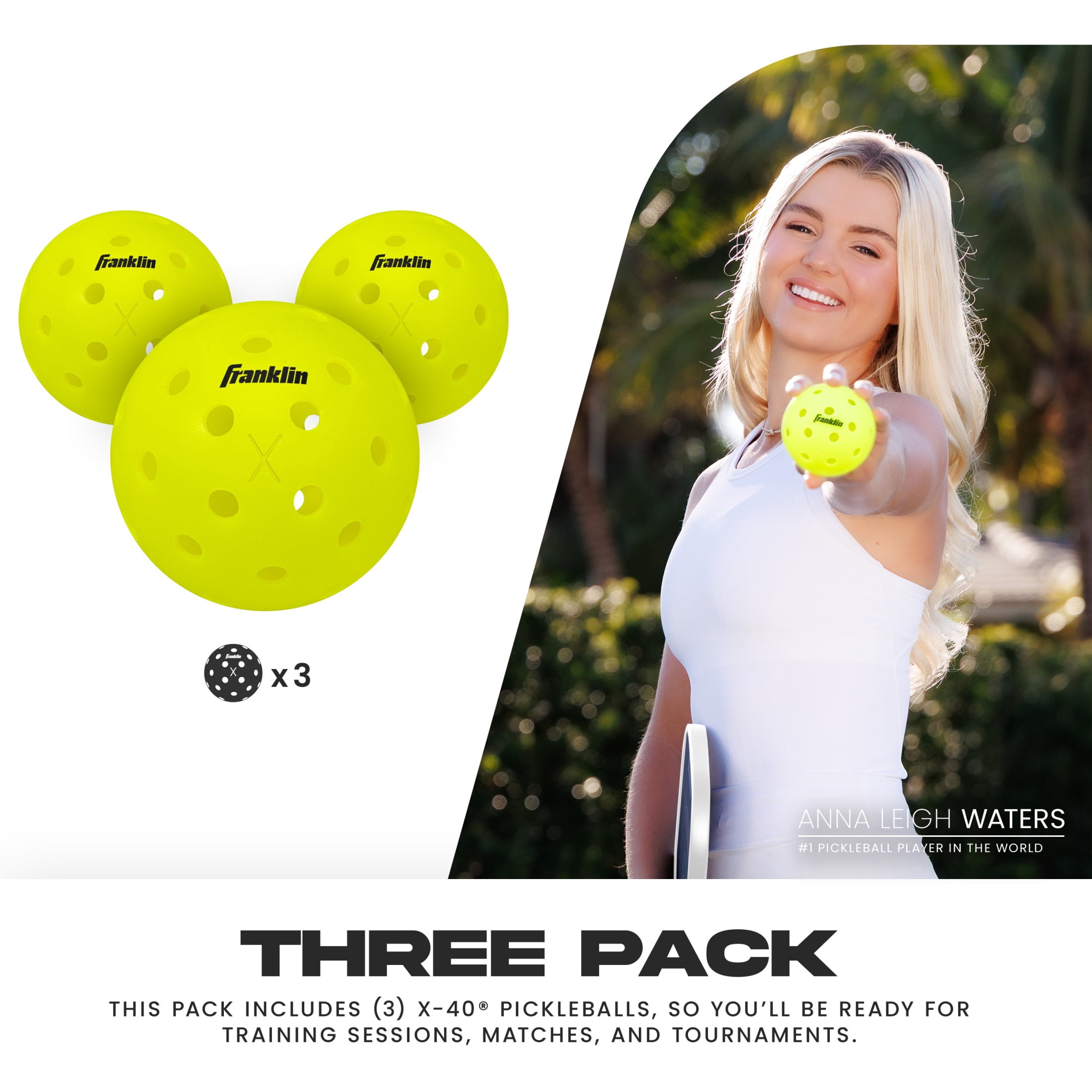 (3 pack) Franklin Sports X-40 Outdoor Pickleballs - Official Size - Optic - 3 Pack