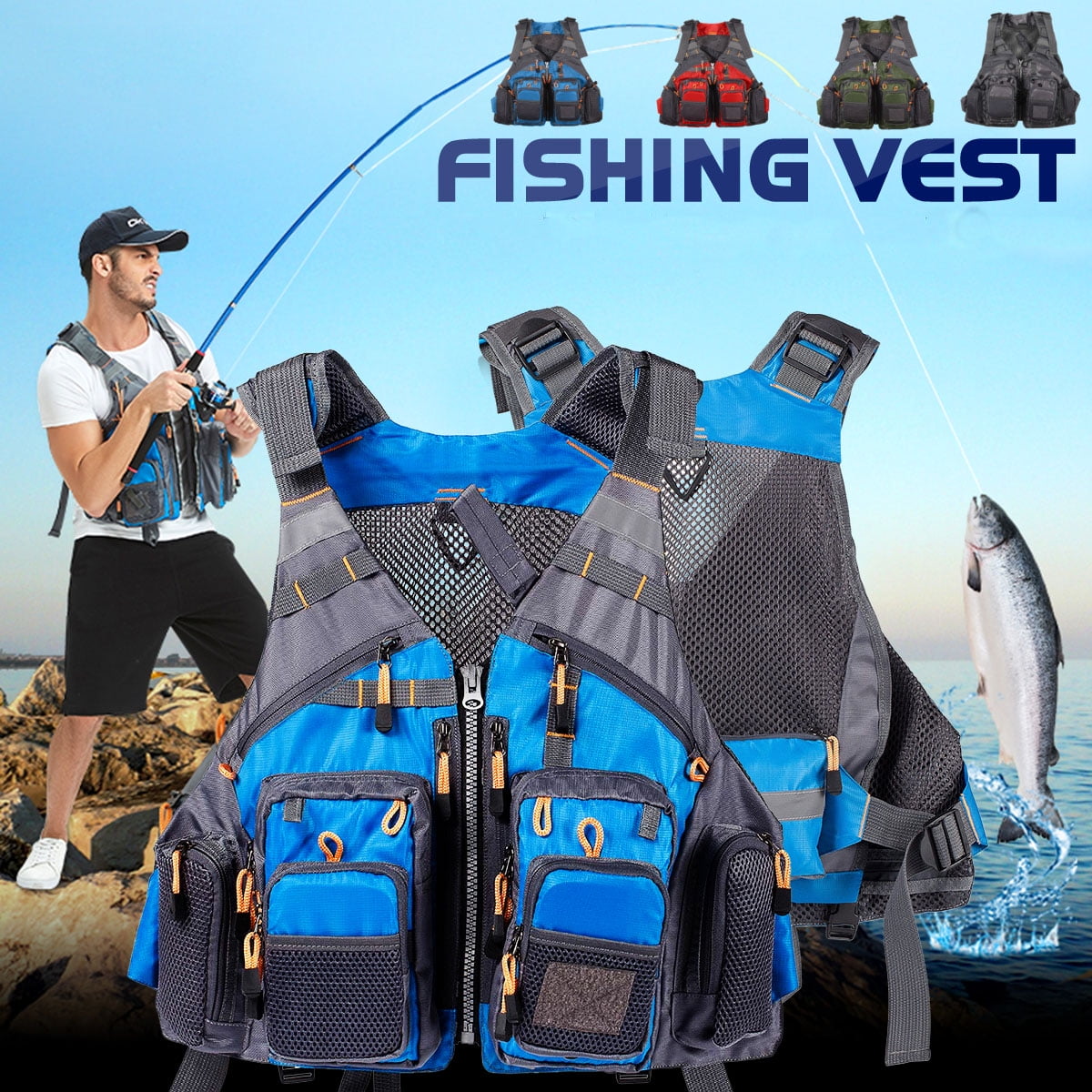 Details about   Multi-pocket Outdoor Fishing Vest Breathable Mesh Adjustable Waistcoat 