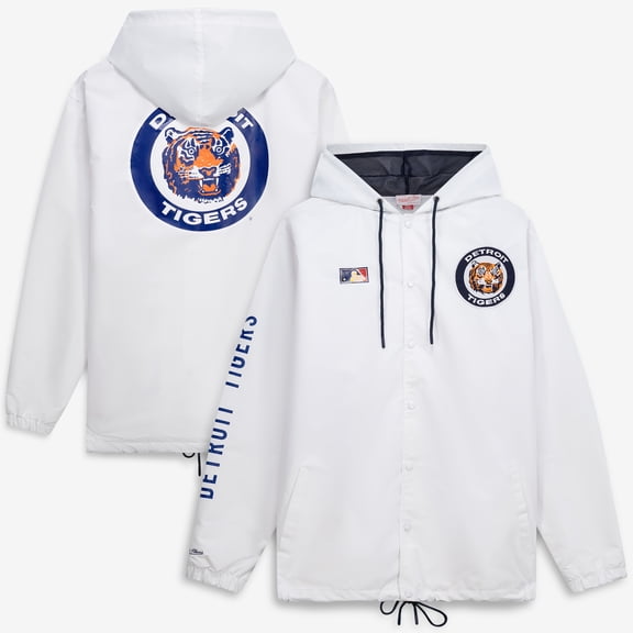 Men's Mitchell & Ness White Detroit Tigers Big & Tall Full-Snap Hooded Jacket