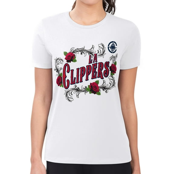 Women's G-III 4Her by Carl Banks White LA Clippers Super-Slim Fit Lightweight Roses Crew Neck T-Shirt