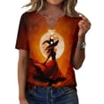 thumbnail image 2 of Halloween Witch Shirt Women V Neck T Shirt Funny Graphic Tee Tops Orange XL, 2 of 6