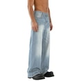 thumbnail image 4 of Zynoxe Mens Plus Size Denim Pants Straight Elastic Waistband Washed Distressed Wide Leg Jeans Trendy Loose Fit Lounge Denim Trousers Pants Light Blue XL, 4 of 9