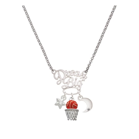 Delight Jewelry Silvertone Basketball - Over Hoop Silvertone Dream Big Pendant Necklace, 25"