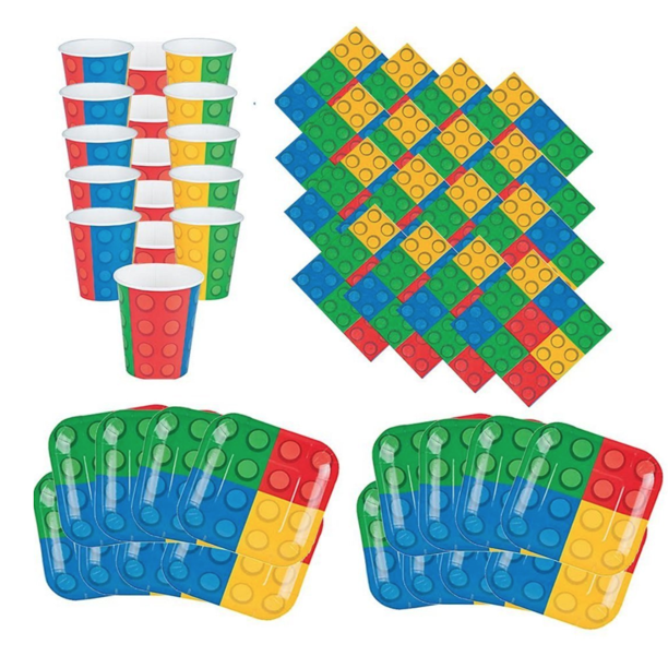 Building Blocks Birthday Party Pack 16 Plates Napkins Cups Lego Type Party Supplies Walmart Com Walmart Com