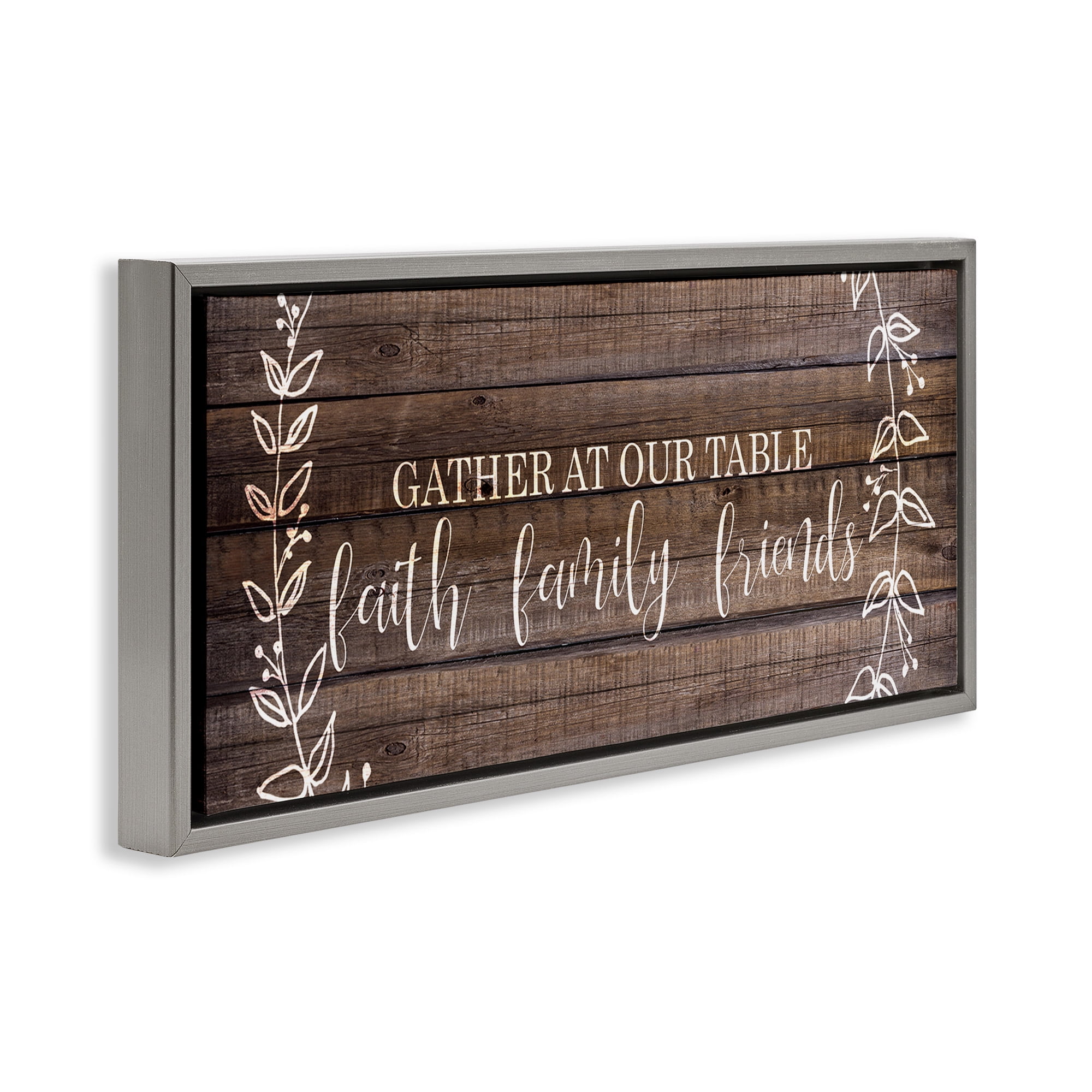 Stupell Industries Faith Family Friends Quote Typography Painting Gray Floater Framed Canvas Art Print Wall Art, 31 x 14