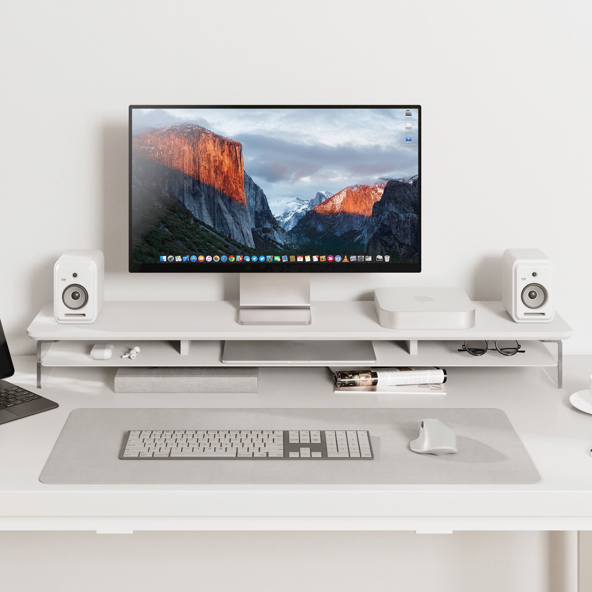 Fenge 42.5 Inches Acrylic Monitor Stand Riser with Metal Storage
