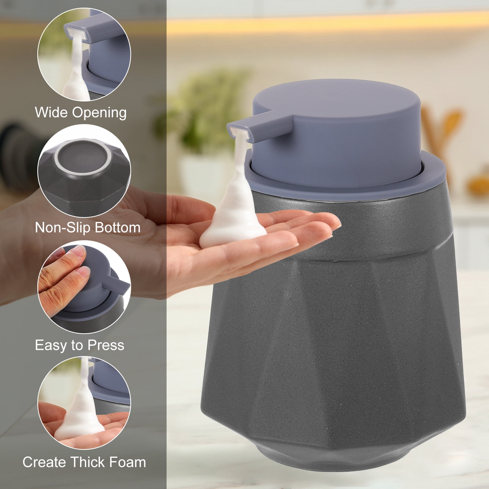 Unique Bargains Foaming Soap Dispenser Soap Pump for Bathroom 400ml/13.5oz Dark Gray