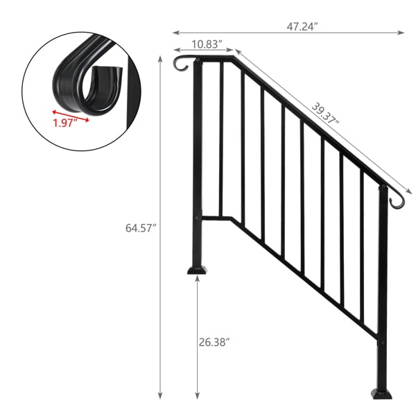 Matte Black Outdoor 3 Level Iron Handrail, Suitable for Gardens, Residential Buildings, Commercial Office Buildings, Hotels