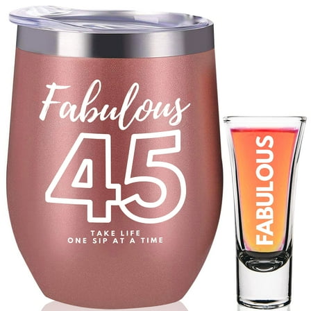 12oz Stainless Steel Tumbler   2oz Shot Glass For 45th Birthday Gifts For Women, 45th Birthday Presents, 45th Birthday Decorations For Women, 45 Birthday Decorations For Women