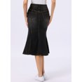 thumbnail image 3 of DARING DIVA Fishtail Denim Skirt Women's Washed Midi Jean Bodycon Skirt M Black, 3 of 6