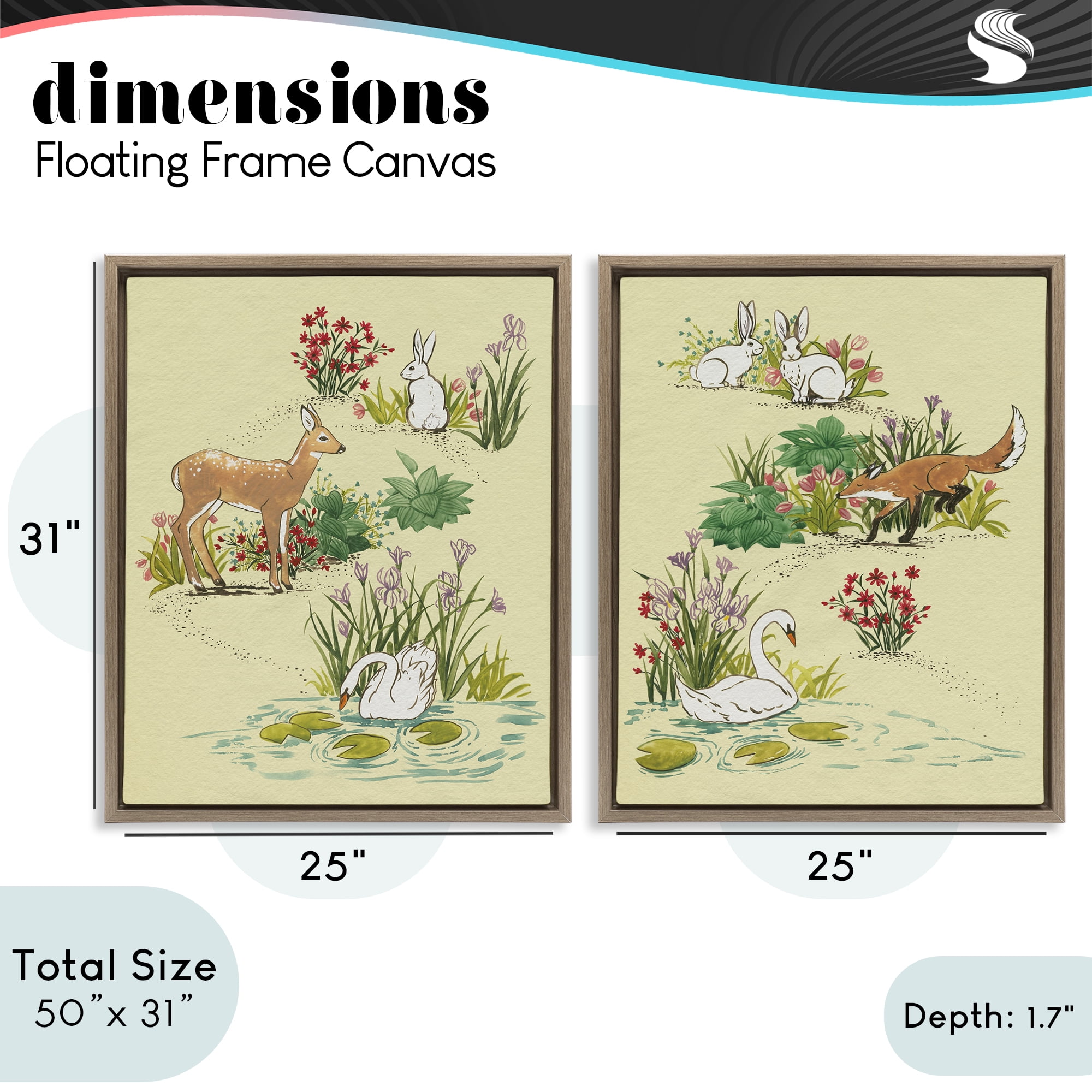 Stupell Industries Spring Animals in Nature 2 Piece Brown Framed Floater Canvas Set, design by Grace Popp